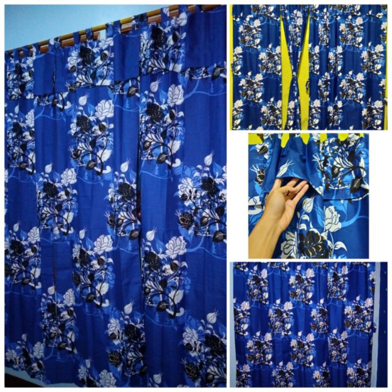 Promo Paling Hemat Gorden Pintu / Hordeng Pintu Bunga Bisa Tirai Jendela Motif Bunga Manohara biru
