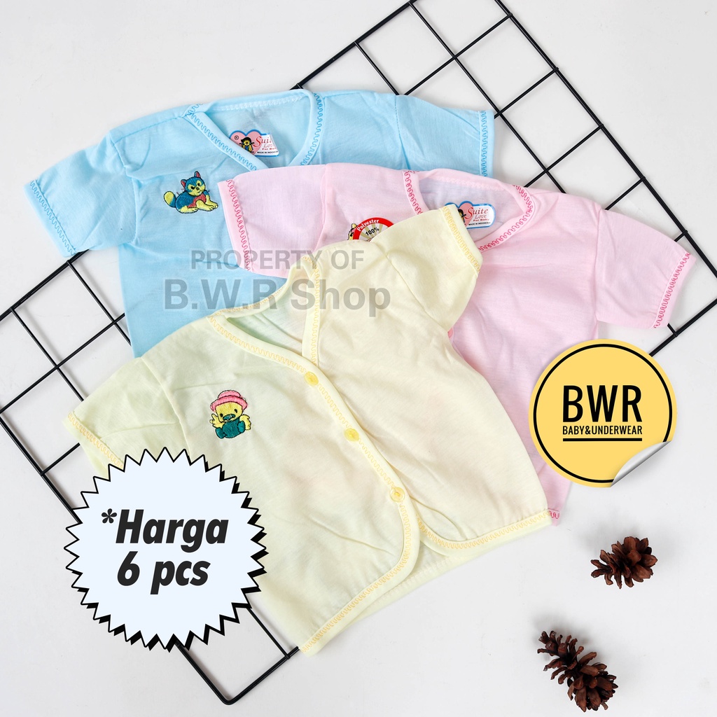 [ 6pc ] Baju Bayi Newborn Kancing PENDEK Warna / Baju Bayi SUITE LOVE 0-6 Bulan | Bwr IX