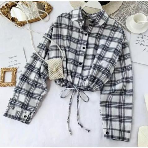 KEM BIRD- baju kemeja wanita kemeja wanita jumbo baju hem wanita - Putih