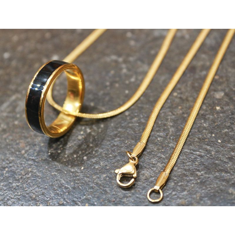 terbaru kalung titanium model pipih bandulan cincin list variasi / kalung titanium anti karat 60cm /