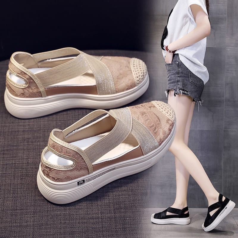 Free BOX Sandal Wanita Wedges Korean Style Elegant Sandal Cewek Hak Tinggi Model Kekinian Sandal Perempuan Fashionable AH8