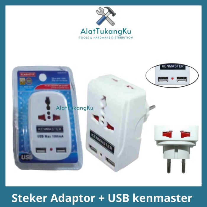 Steker Adaptor Colokan Listrik + 2 USB SNI Kenmaster / Steker Listrik Adaptor Serbaguna Stop Kontak 
