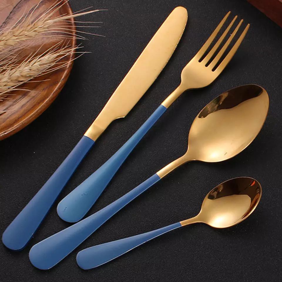 dinner table spoon set gold series portable / sendok garpu sendok teh pisau steak stainless set