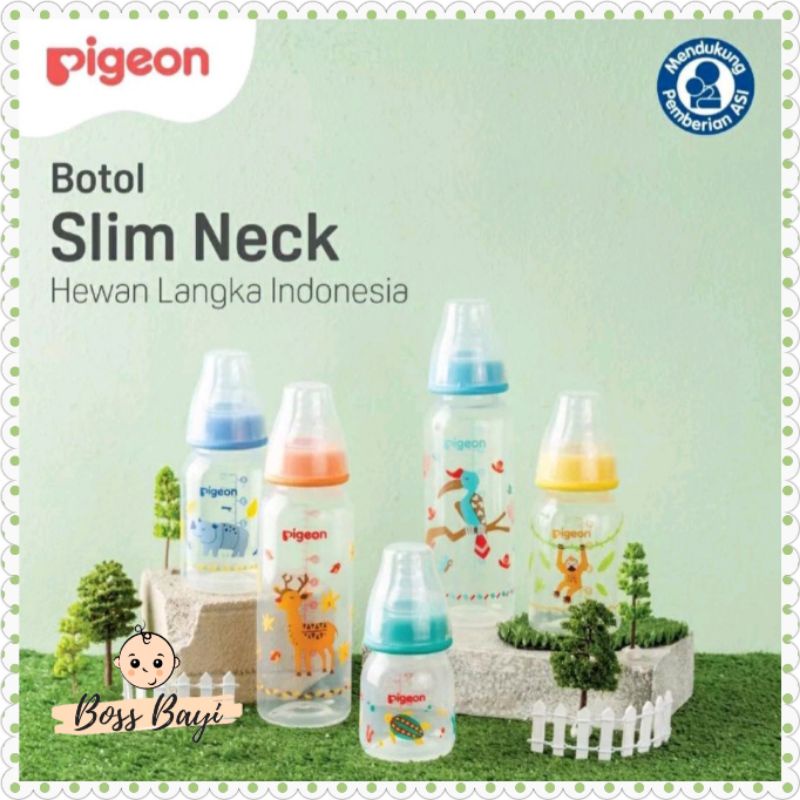 PIGEON - Botol Susu Dot Bayi Anak Peristatic Nipple Slim Neck PP RP Motif Gambar Hewan Langka uk 50ml/120ml/240ml