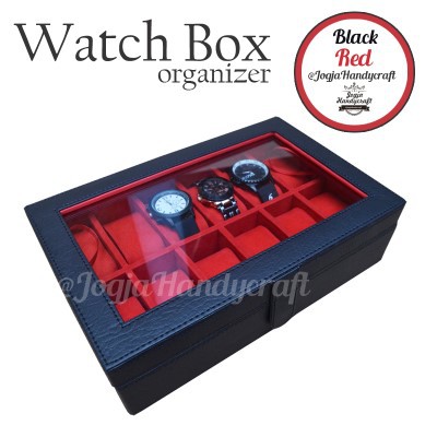 Black Red Watch Box Organizer For 12 Watches