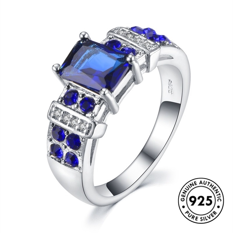 Cincin Sterling Silver 925 Simple Dengan Sapphire Untuk Wanita