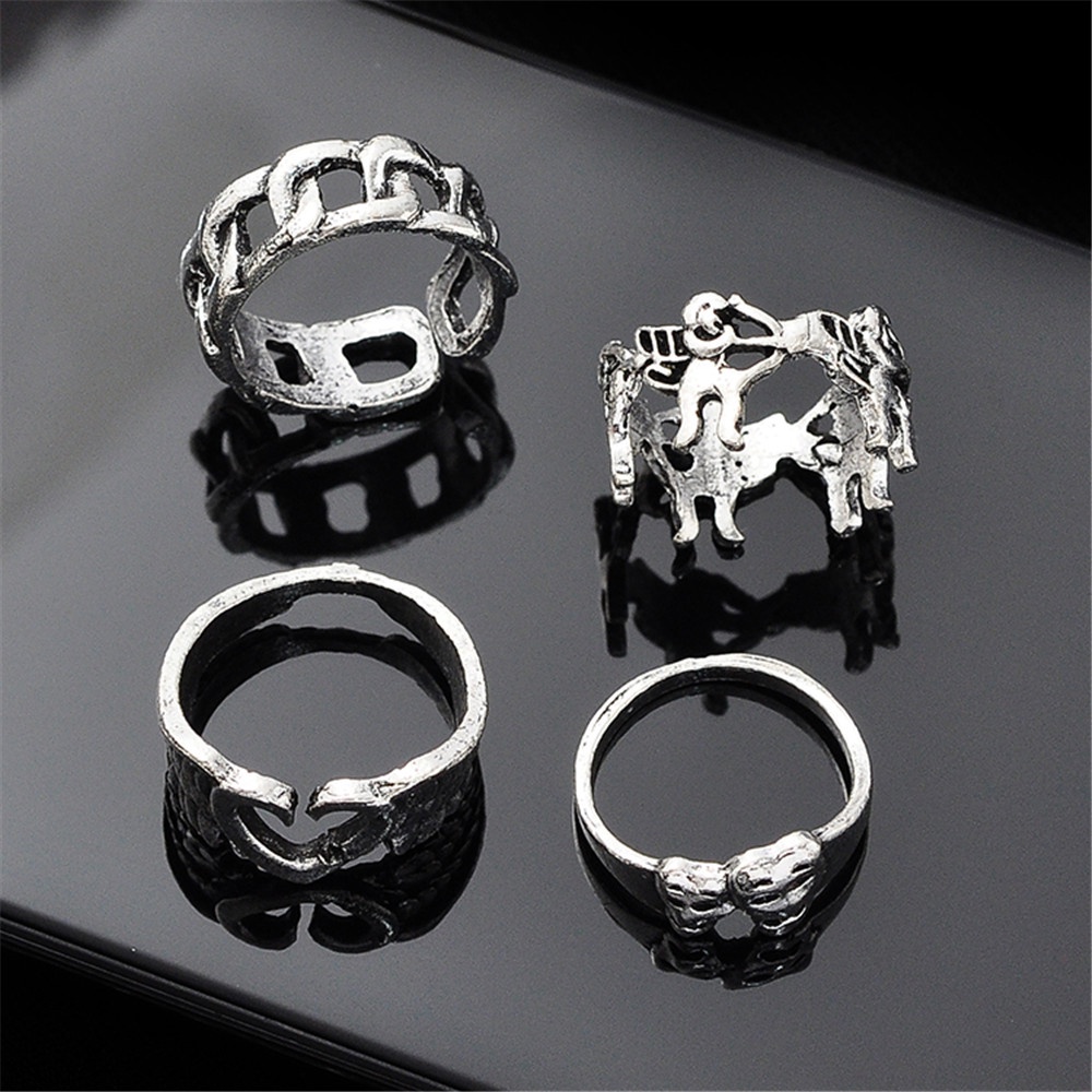 【COD Tangding】6pcs / Set Cincin Silver Joint Model Kupu-Kupu Hati Gaya Retro Kuno Untuk Aksesoris Perhiasan