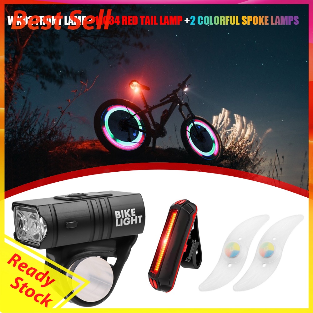 2xT6 LED Bike Light Set 6 Mode Waterproof MTB Headlight + Tail + Spoke Lamp