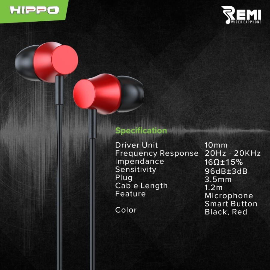 HIPPO REMI Wired Earphone Headset Handsfree Super Bass Stereo 3.5mm Jack Audio with Microphone