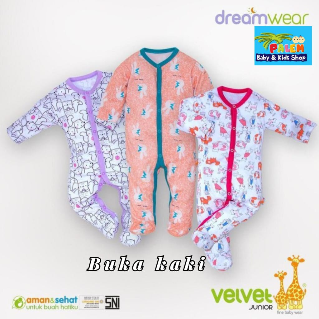 Velvet dreamwear jumper/ kancing depan tutup kaki &amp; buka kaki isi 3 PCS terbaru