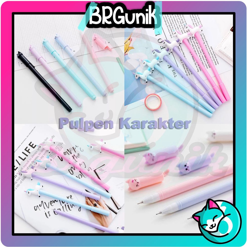 BRGUNIK Pulpen Kucing Murah 6 Warna Pena Unicorn Pena Karakter Kucing R207 R340