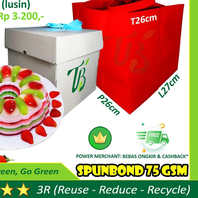 

♂ Tas Spunbond box kue / nasi kotak 26x27cm goodie bag bukan paper bag dus ☏