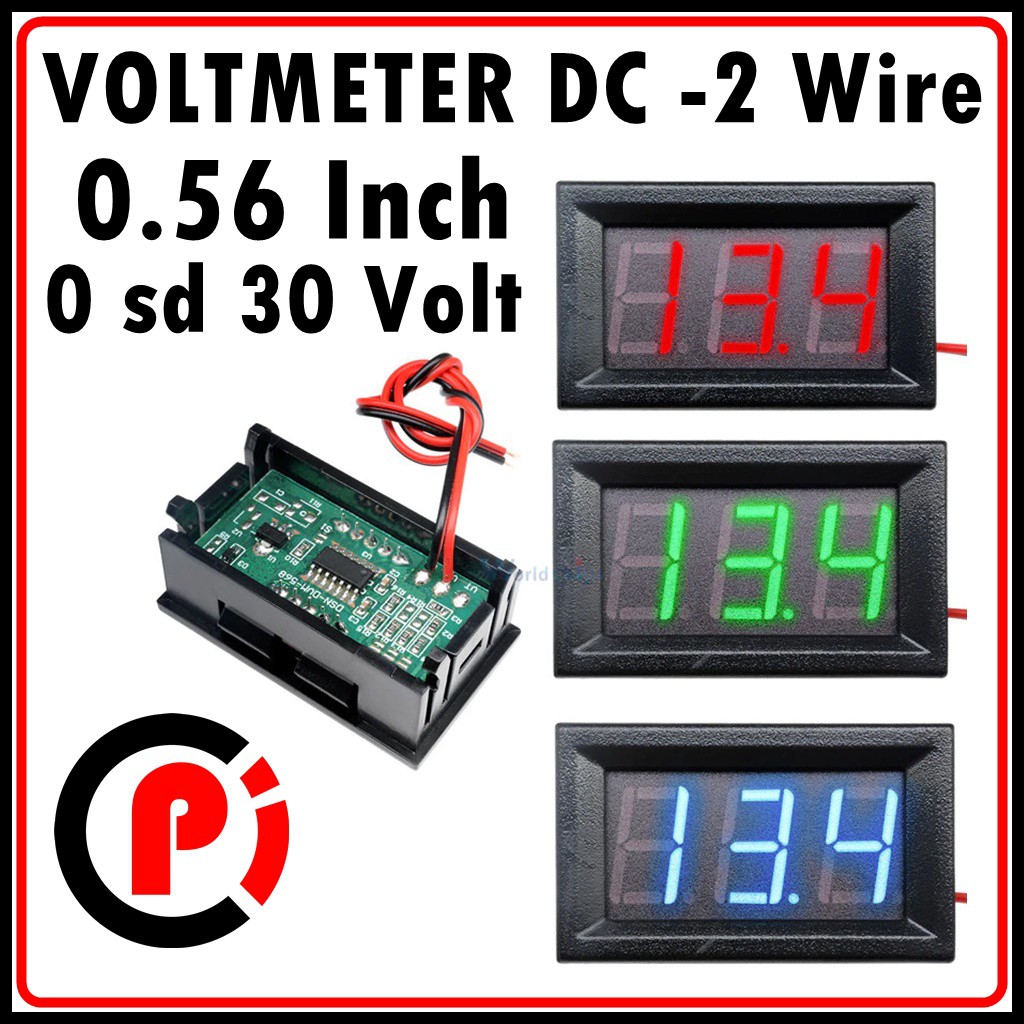 Digital 2 wire DC Voltmeter 4.5-30V 0.56&quot; 0.56 Inch Frame Volt Meter Merah Kuning Hijau