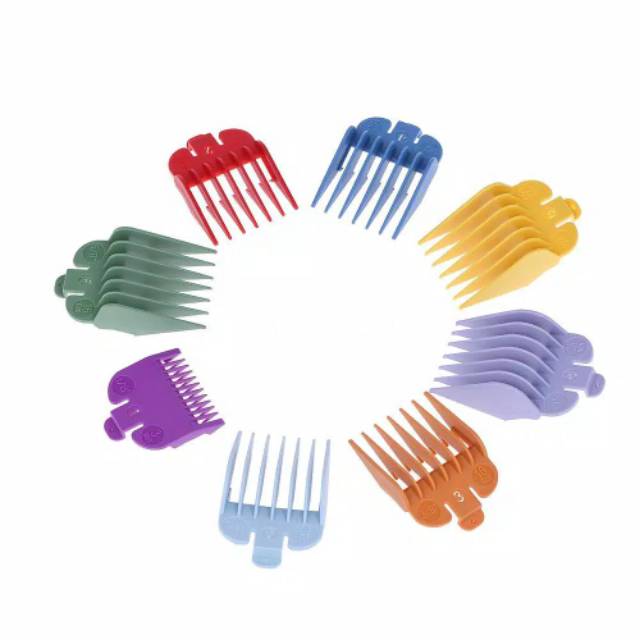 Sepatu warna warni (set 8 pcs warna warni) guard comb alas cliper potong rambut buat wahl supertaper