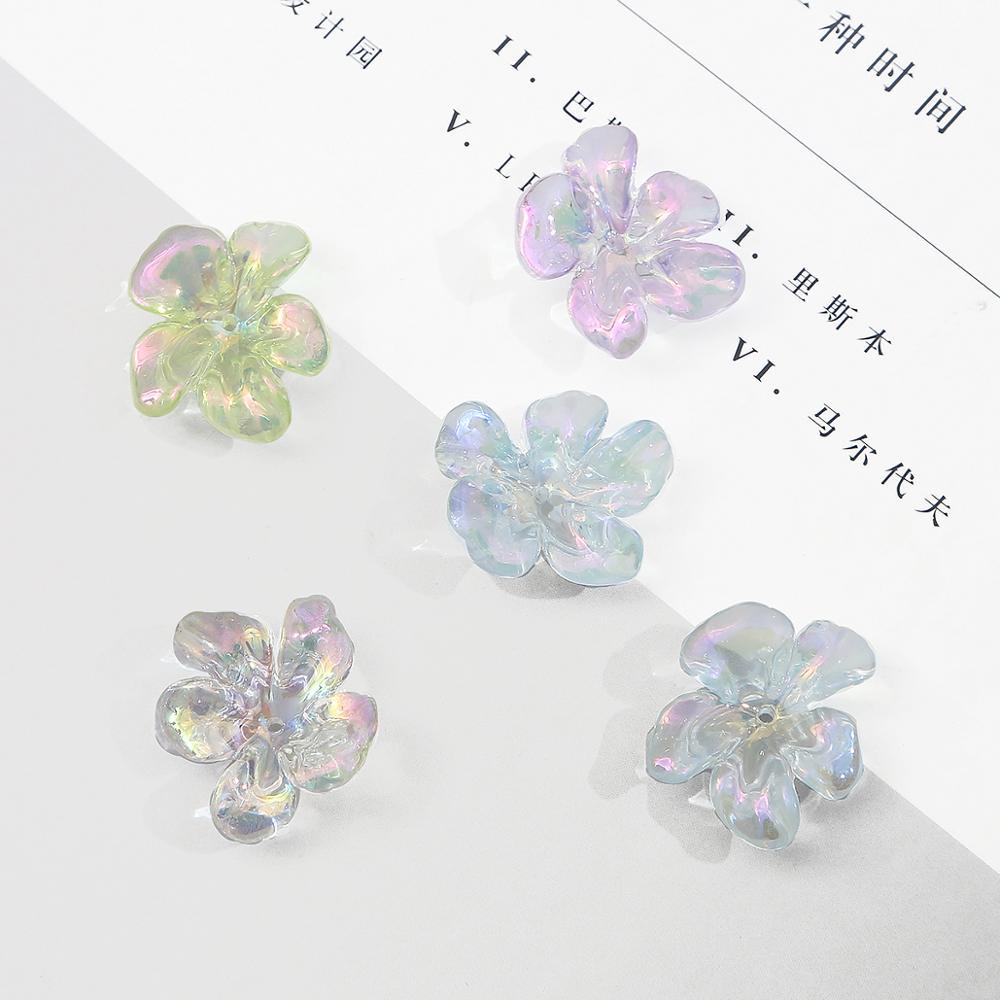 4 Buah/Banyak 24X20 Mm Manik-manik Warna-warni Pesona Akrilik Manik-manik Bunga untuk DIY Anting-Anting Perhiasan Buatan Tangan Aksesoris