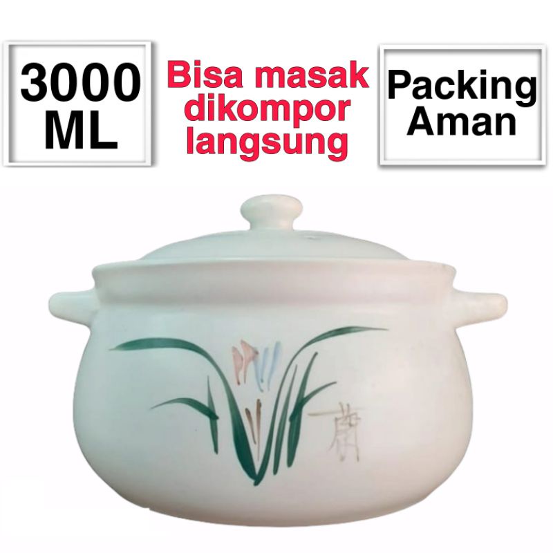 Panci Keramik Masak Obat Herbal Homeline 3000 ML Model Ceper Wadah Saji Panci Sapo Kramik