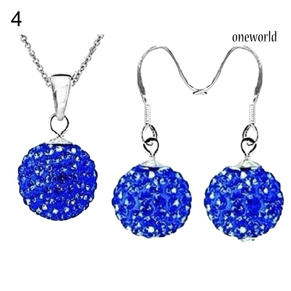 OW@ 2Pcs/Set Women Ball Shaped Charm Rhinestone Hook Earrings Necklace Jewelry Gift