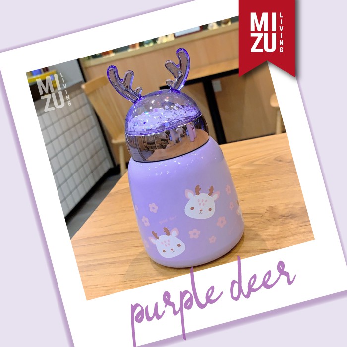 UNIDEER Termos Anak Unicorn Snow Globe 300ml Thermos Botol Air Minum Water Bottle Vacuum BPA-Free-PURPLE DEER