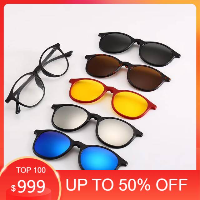 Kacamata Clip On 2245 Kacamata magnet Kacamata 5 lensa kacamata clip bulat Pria Wanita Fashion Modis