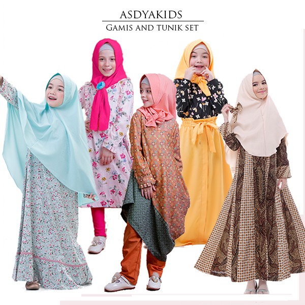 [Brandedbaby] ASDYAKIDS BAJU MUSLIM ANAK PREMIUM SET HIJAB / TUNIK ANAK PEREMPUAN / GAMIS ANAK PREMI