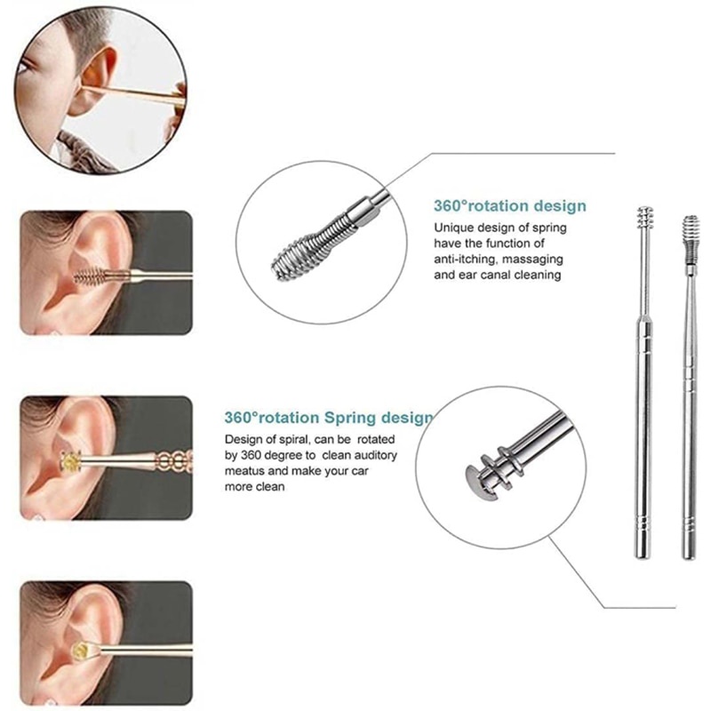 Korek kuping Set 6pcs Stainless Steel Kualitas Bagus plus Dompet bisa jadi gantungan kunci cocok untuk sovenir pernikahan DEDOMON Set Pembersih Telinga Korek Kuping 6 PCS CW36 cureg tahi kuping 6Pcs Ear Cleaner Wax Removal For Cleaning Clean Your Ears