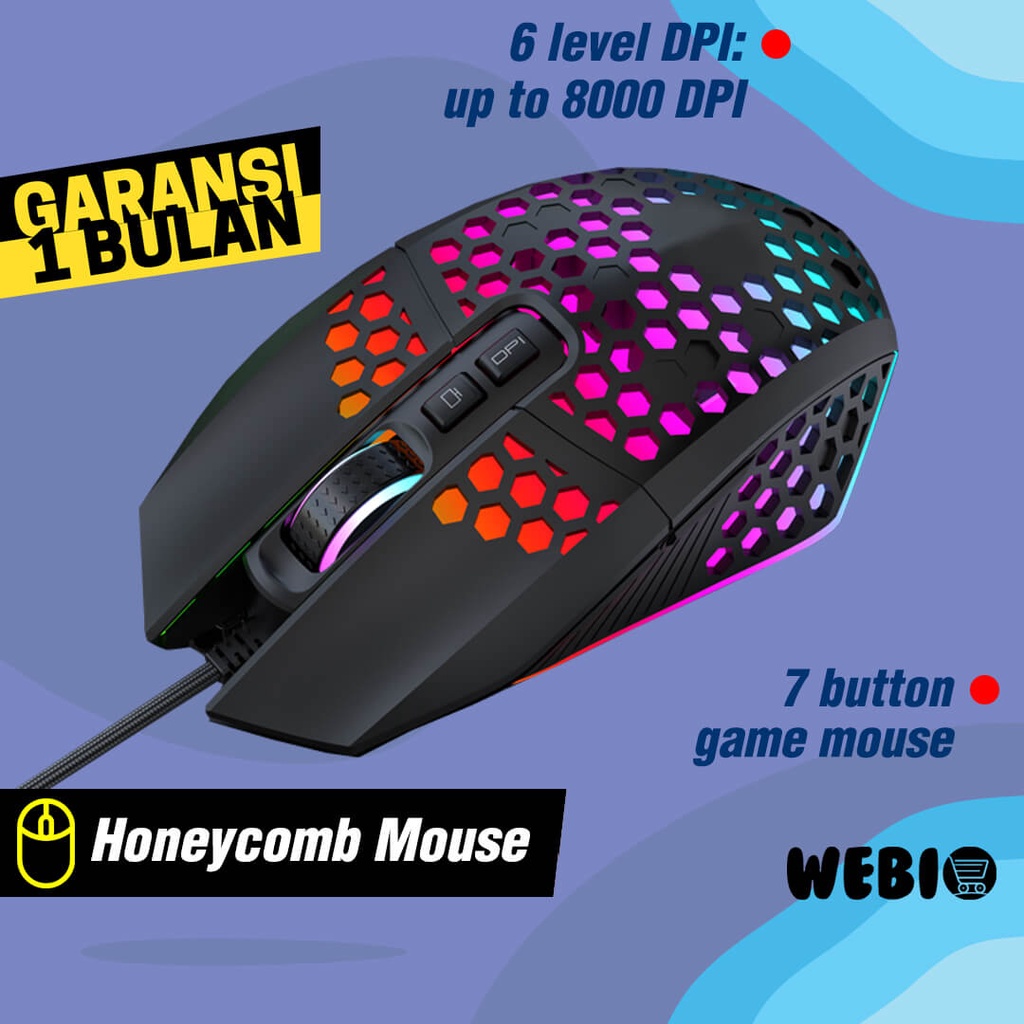 Mouse Kabel USB U107 Gaming Honeycomb RGB LED Game PC Gamer Komputer Mause Laptop 3200DPI Up To 8000 DPI