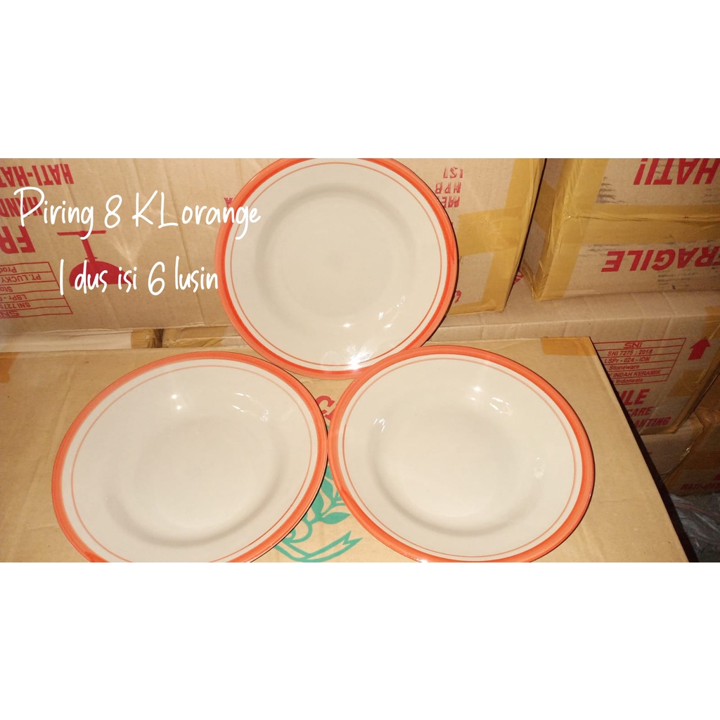 (KHUSUS GOSEND) Piring Makan Keramik 6 inch, 7 inch, 8 inch List Lucky/Piring Makan Lucky- KL porselen (12 pcs)