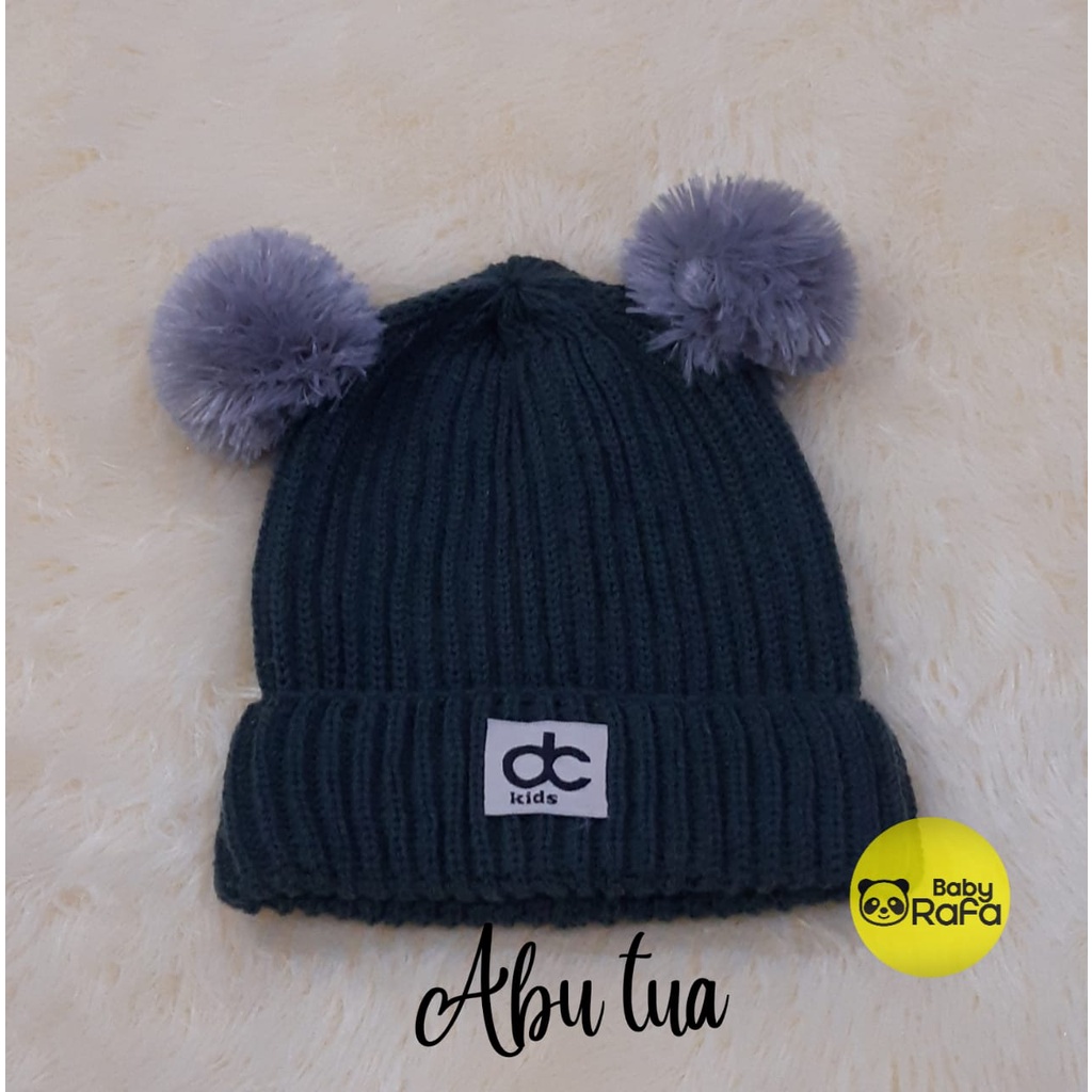 Topi Rajut Kupluk Bayi Pom Pom Premium / Topi Bayi Pom Pom Anak Laki - Laki Perempuan / Kupluk Baby Pompom DC Kids