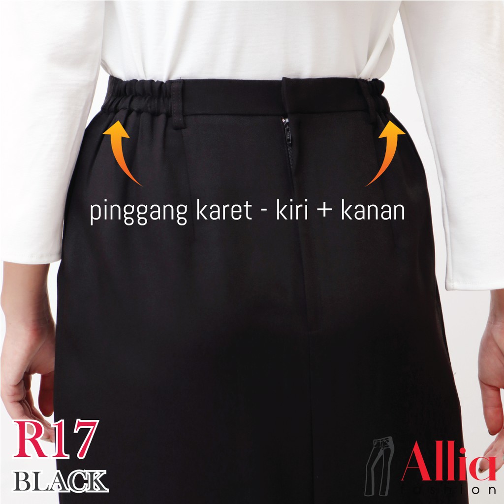 ALLIA R17 BLACK M - 7L - ROK HITAM - ROK SPAN WANITA - ROK WANITA PANJANG - ROK PANJANG