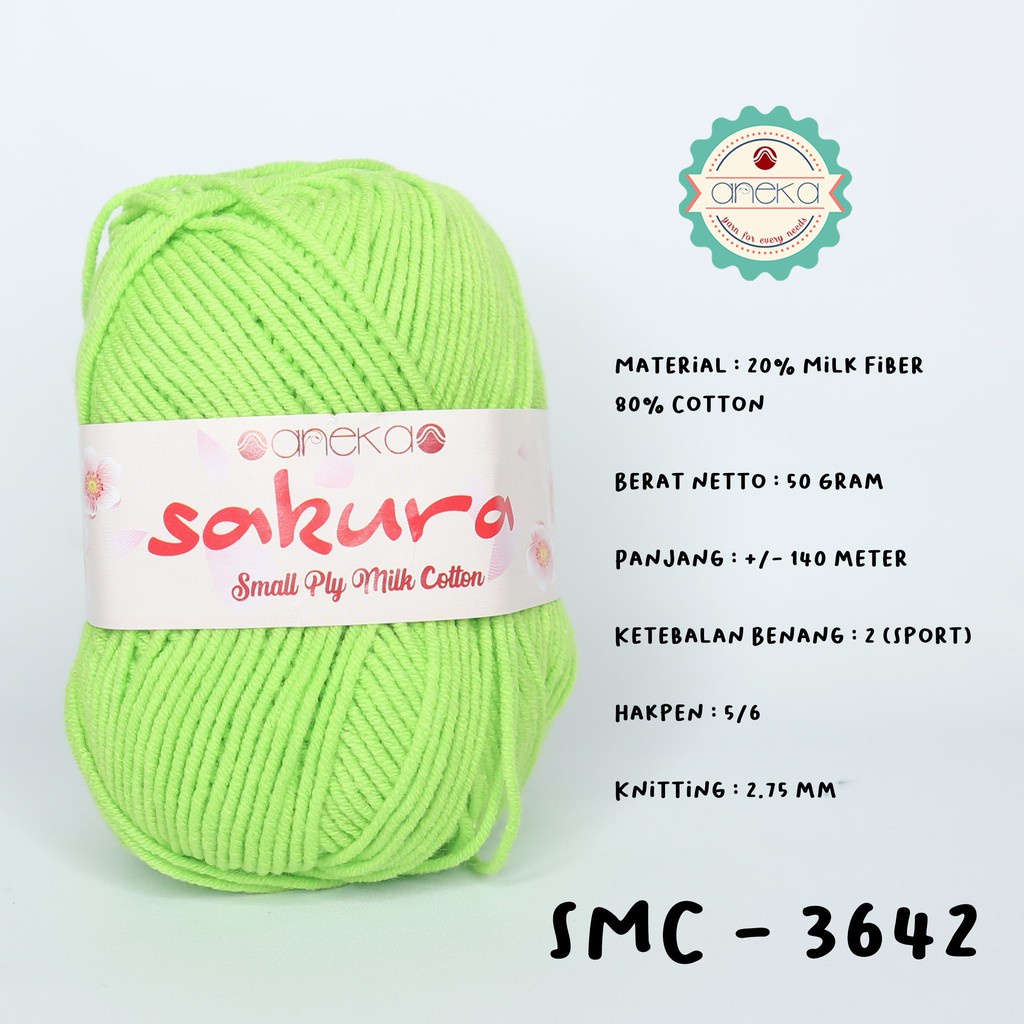 Benang Rajut Katun Susu 4 Ply / Sakura SMALL PLY Milk Cotton Yarn - 3642