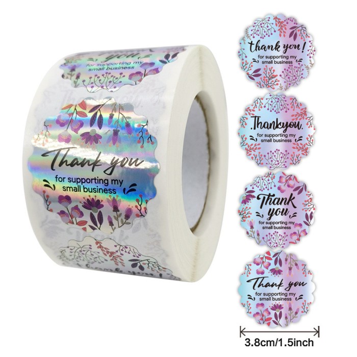 

Sticker Label Thank You Floral Hologram Stiker Bentuk Bunga Tag Holographic 3,8 cm