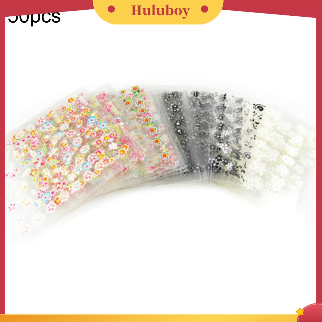 Huluboy Huluboy♡ 50pcs Stiker Kuku 3D Desain Bunga Butterfly Untuk Manicure