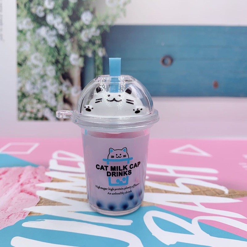 BOBA KEYCHAIN / GANTUNGAN KUNCI MILK TEA PEARL / GANTUNGAN LUCU /UNIK-Cat pink