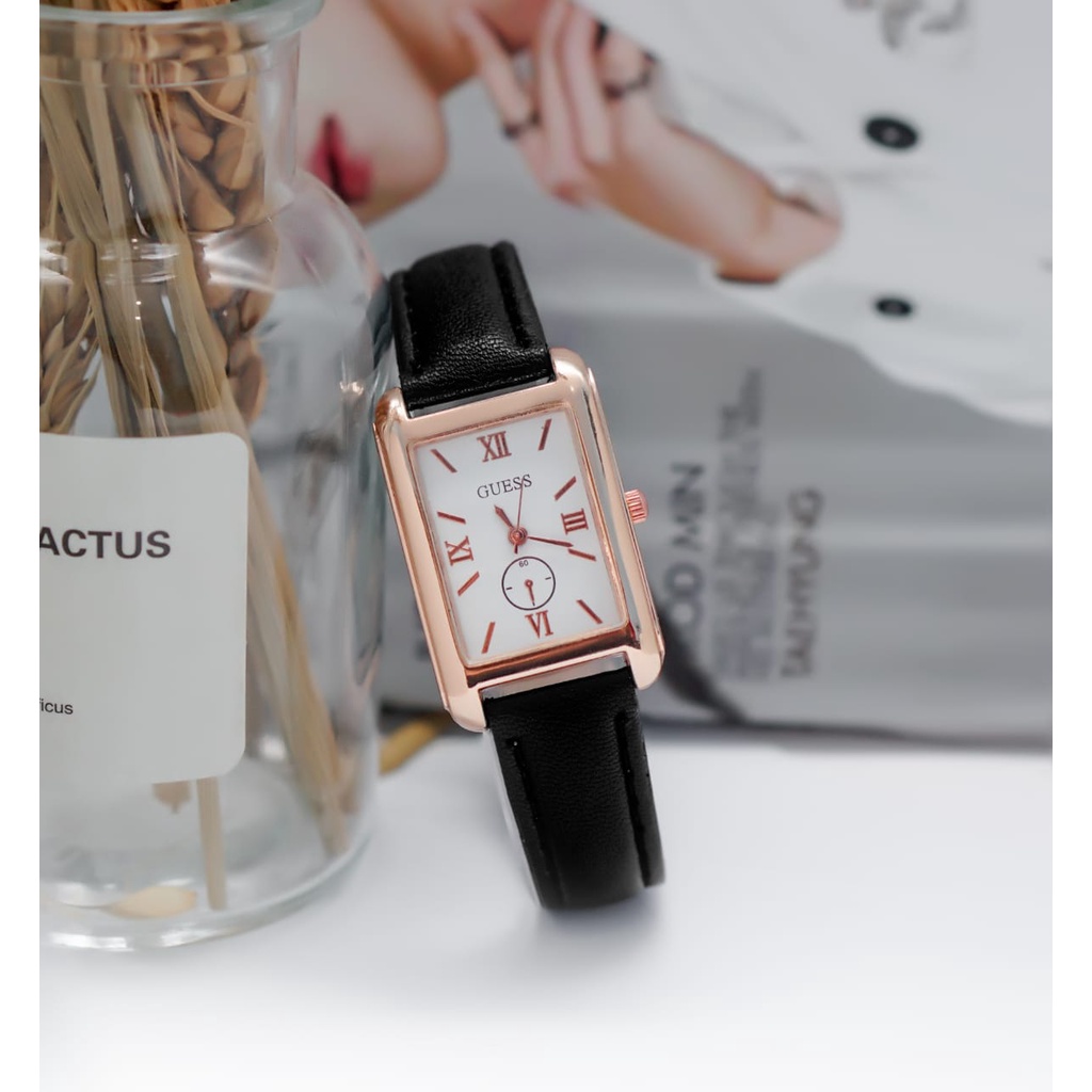 BAJ Jam Tangan Quartz Strap Rubber PU Analog Casual Gaya Retro Wanita Bulat Angka Watch Korean Fashion Balok RM054