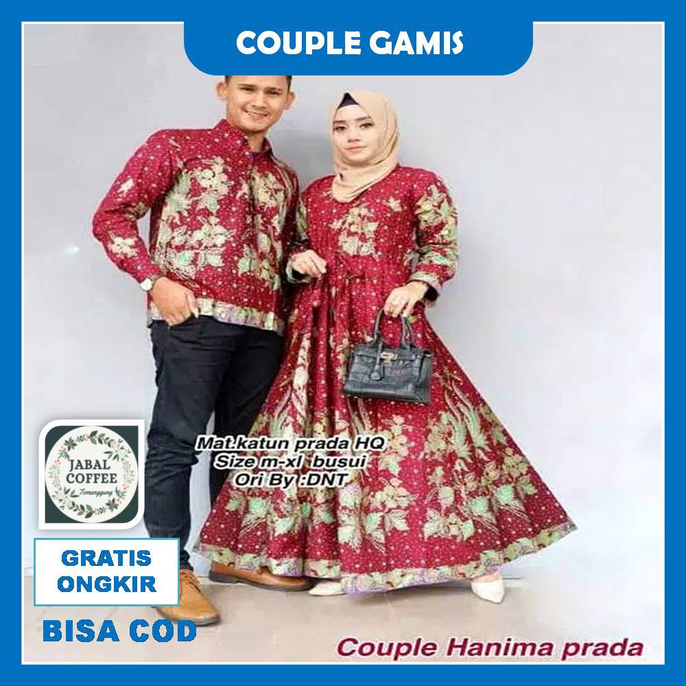 Couple Gamis Ramona / Couple Batik Sarimbit Kondangan / Couple Gamis Katun Prada Batik PekalonganJ24