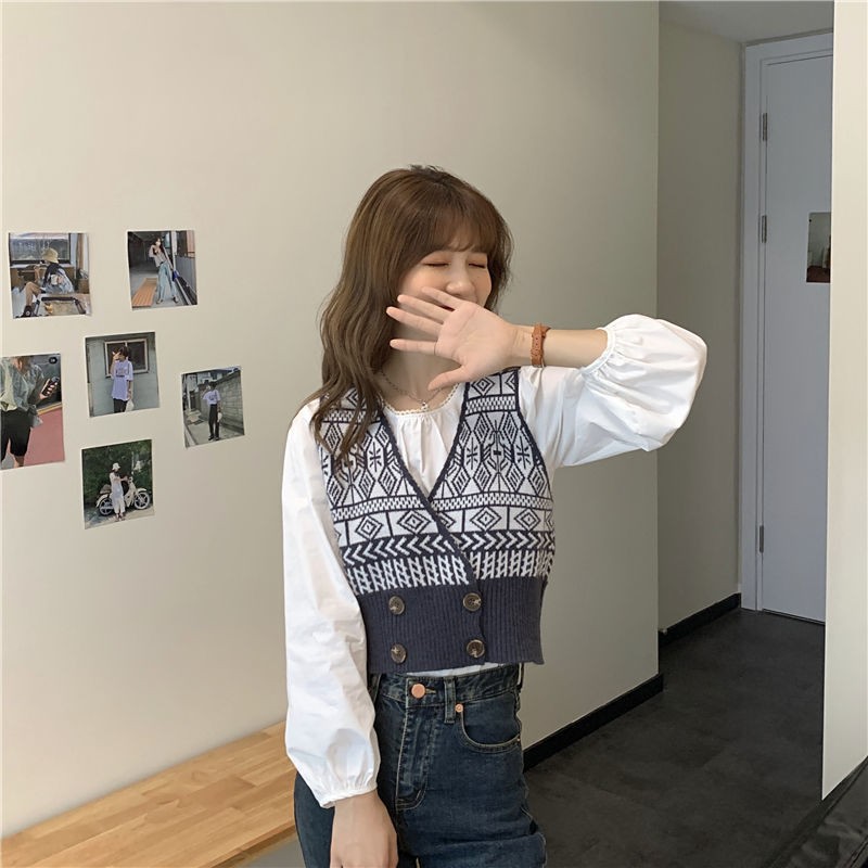 Korea Tanpa lengan longgar v-neck Rompi Keausan luar sweater rajutan rompi Wanita