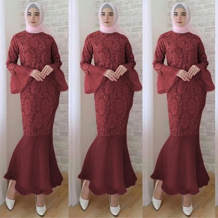Dress brokat furing organdi duyung maxi jumbo pjg rst trp L besar