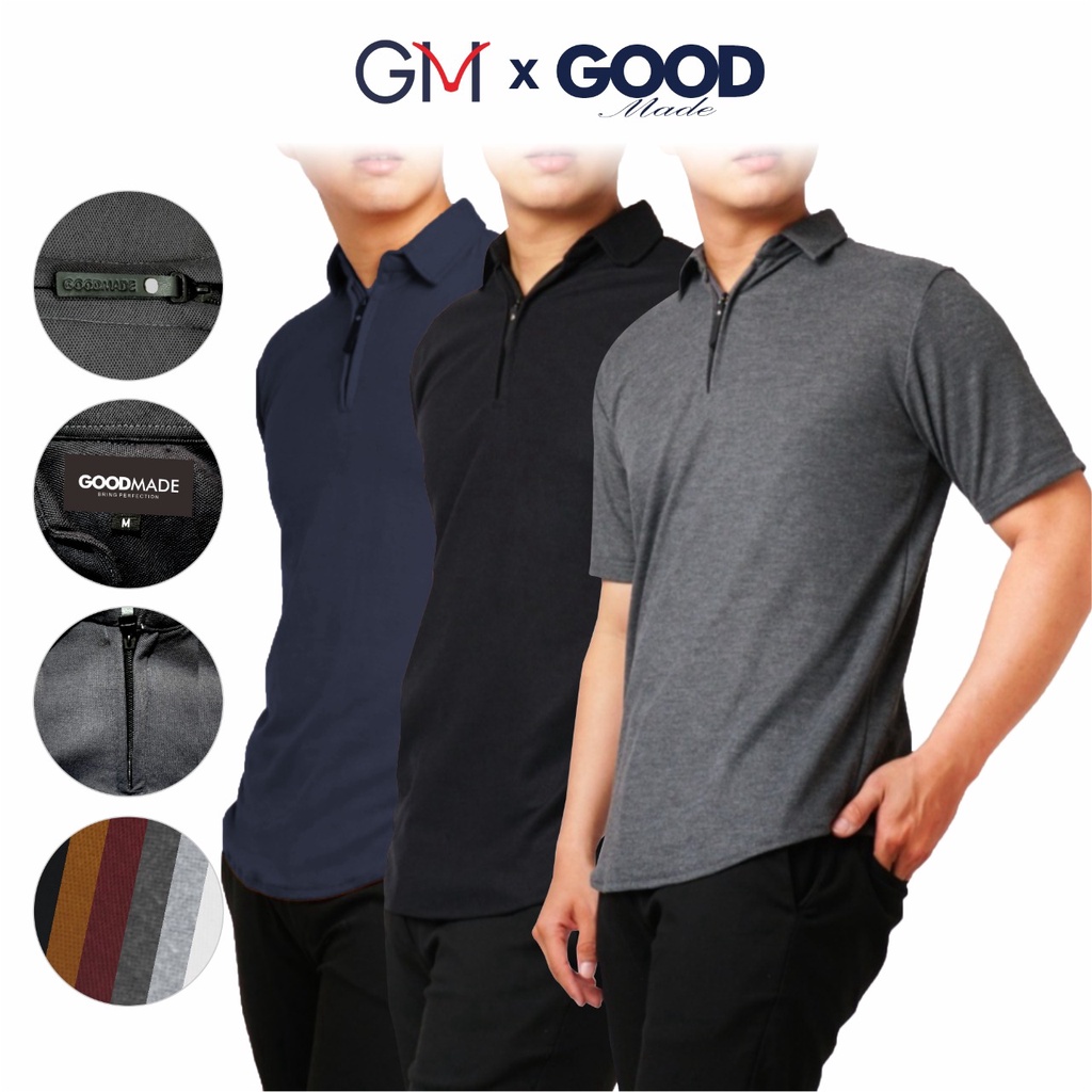 GOOD MADE - Kaos Polo Shirt Sleting Pria | Kaos Kerah Seleting Lengan pendek Original Zipper Size S - M - L - XL- XXL | COD