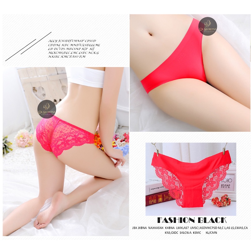 DeSecrettz PANTIES #038 Celana Dalam Wanita, Sexy Lace Seamless Panties Women's Ice Silk Large Size Low Waist Briefs