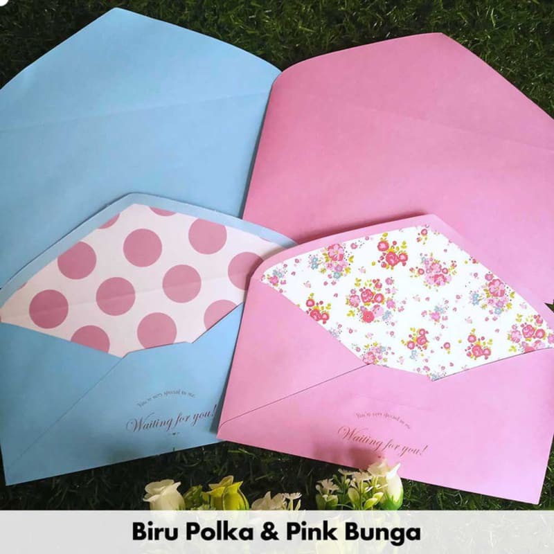 

Amplop Surat / Kartu Ucapan / Wedding - Biru Polka & Pink Bunga