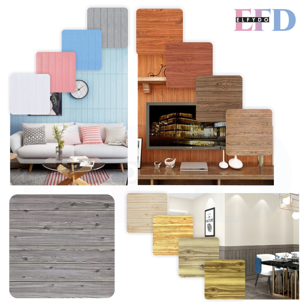 ELFYDO HL0200 Wallpaper Dinding Foam 3D Wallpaper Kayu Vinyl Dinding 3D Foam Motif Wood Anti Air Easy Clean