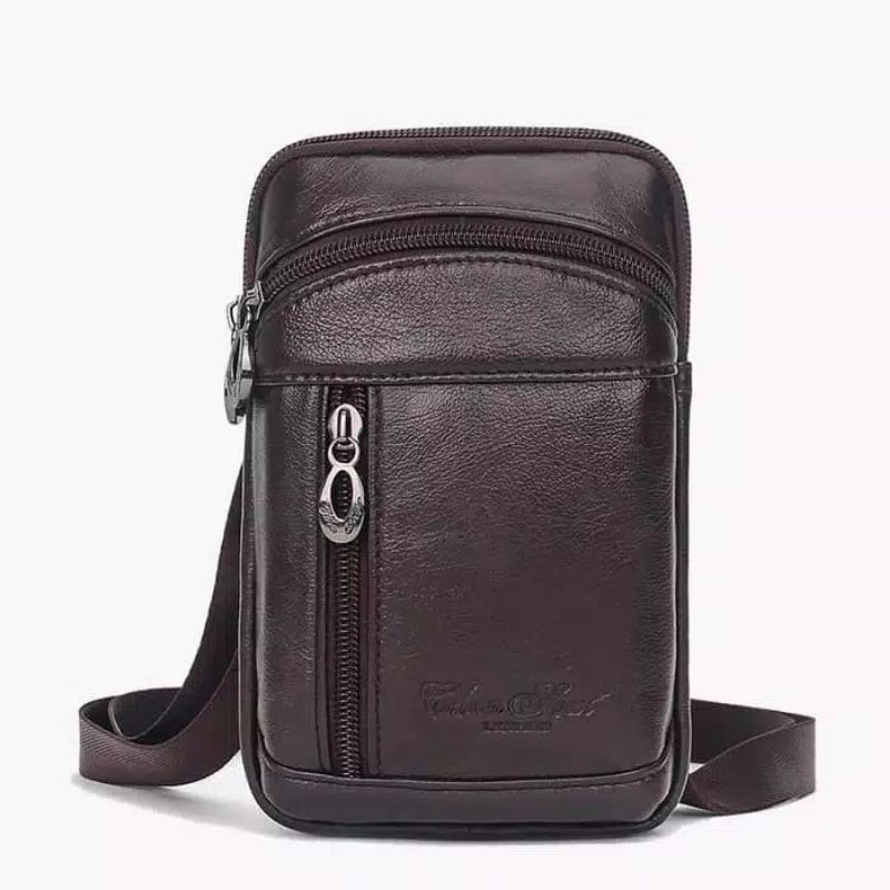 tas selempang kulit mini pria cheersoul dompet HP terbaru coklat