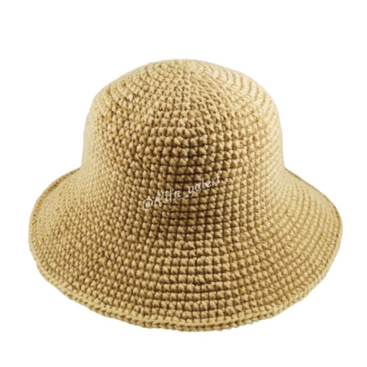 bucket hat/topi rajut/ topi rajut wanita/ topi fashion/ topi rajut coklat