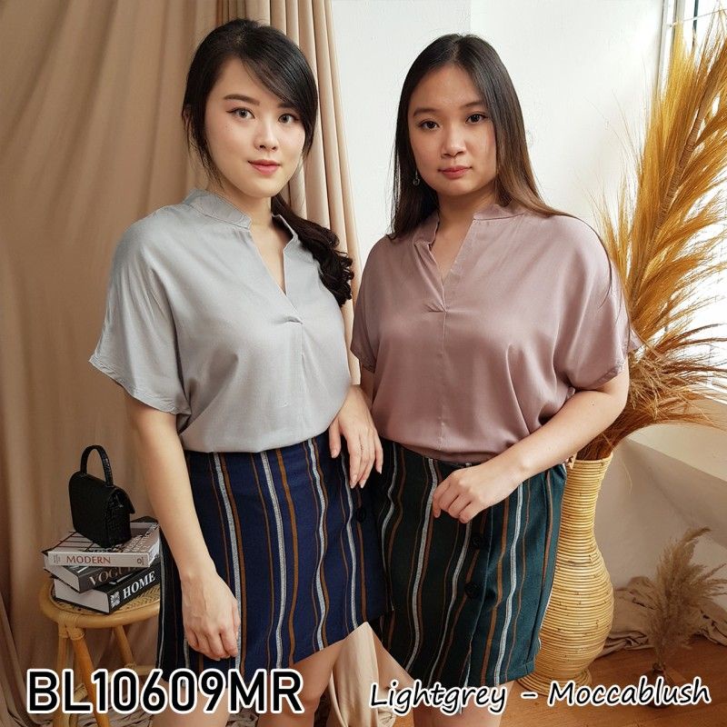 Blouse wanita / cewek atasan warna polos lengan pendek pergi jalan hangout kekinian modis -10609MR-6