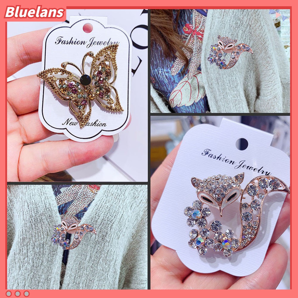 Bros Pin Bentuk Rubah Butterfly Kelinci Aksen Berlian Imitasi Untuk Wanita