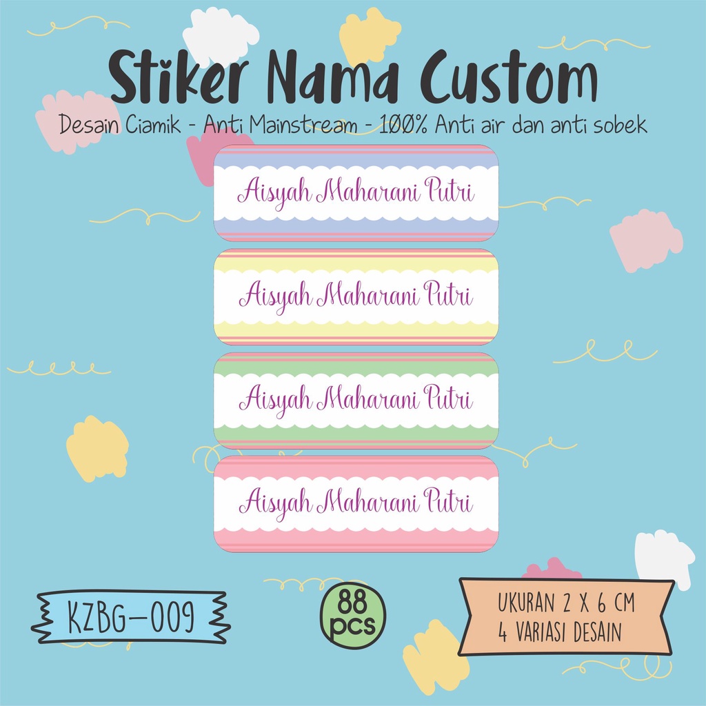 

sticker label nama anak laki laki dan perempuan waterproof KZBG 009