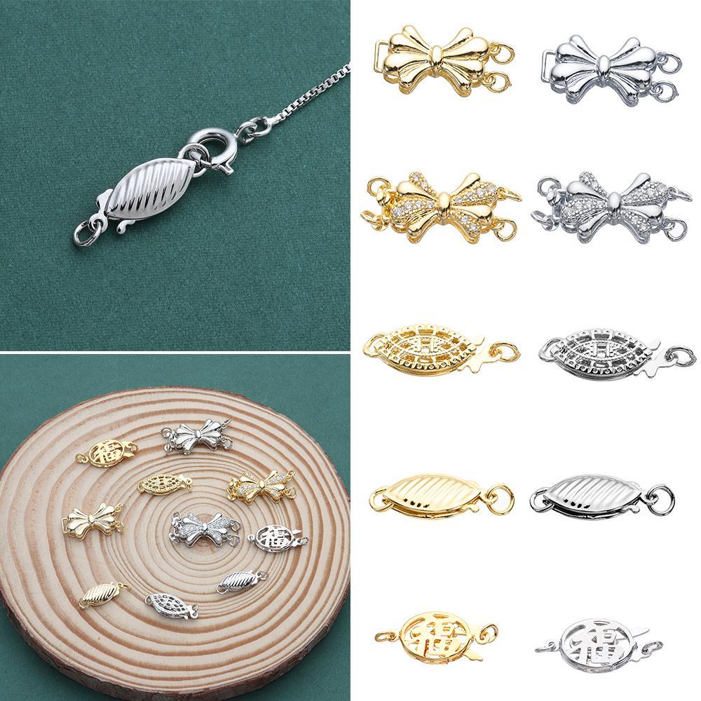 Preva Kalung Layering Clasps Warna Emas Perlengkapan Membuat Perhiasan Konektor Kait Temuan Perhiasan DIY Fish Hook Clasp