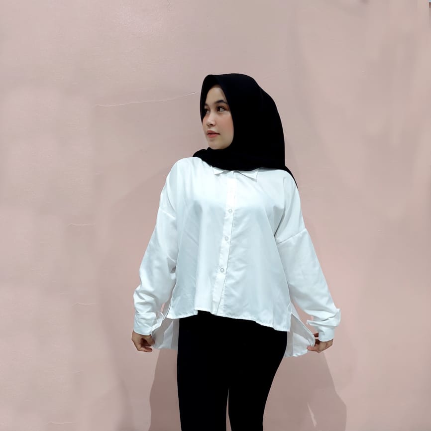 Tq88indonesia Fashion Baju Kemeja Pingguin Wanita Terbaru / Korean Oversize Shirt Ae Ri / Hem  / Kem Polos / Ootd / Outfit Kasual Kekinian