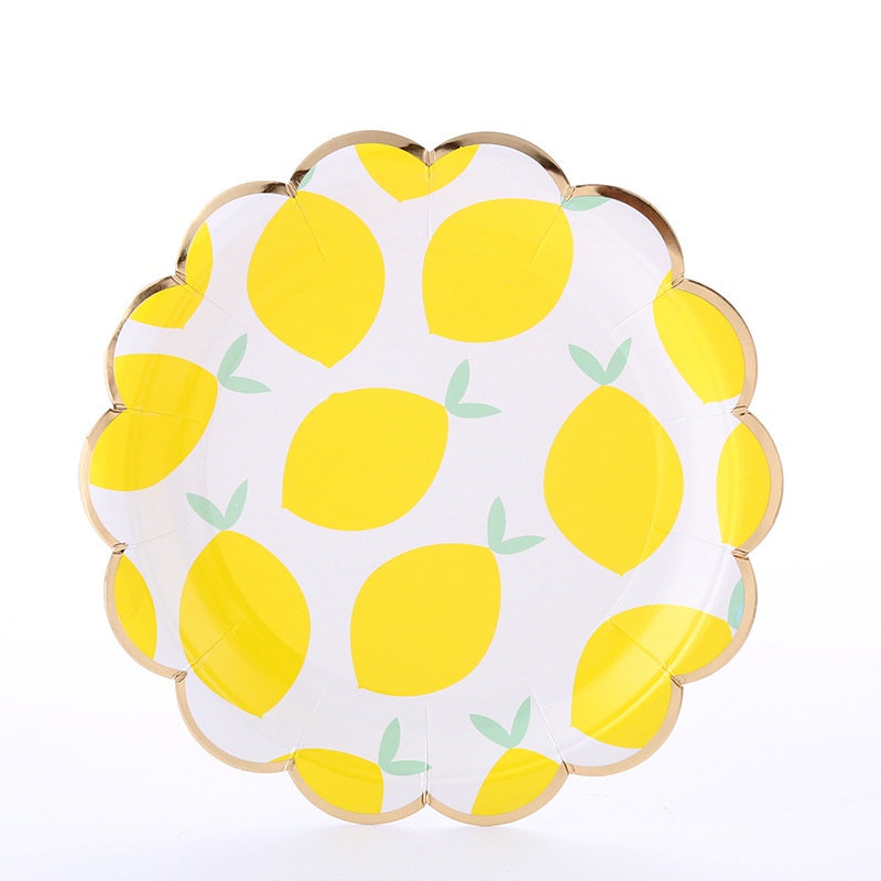 10pcs / Set Piring Kertas Sekali Pakai Motif Lemon / Strawberry Untuk Pesta Ulang Tahun