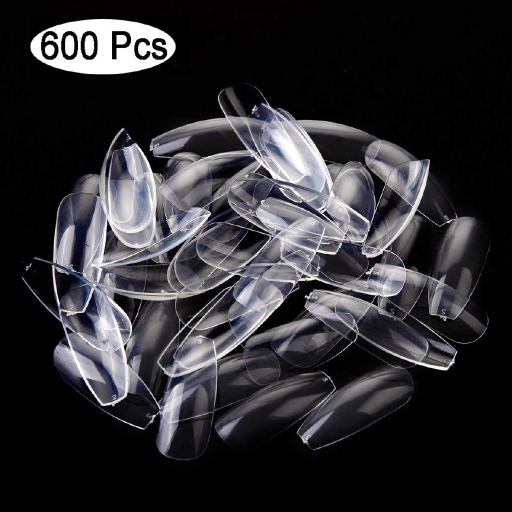 100pcs/600pcs Kuku Palsu Akrilik Bening 10 Ukuran 600pcs/warna Putih Untuk Nail Art/Manicure Diy